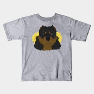 Black Tan American Bully with Sunflowers Kids T-Shirt